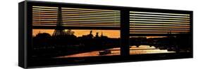 Window View - Color Sunset in Paris with the Eiffel Tower and the Seine River - France - Europe-Philippe Hugonnard-Framed Stretched Canvas