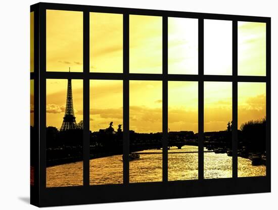 Window View - Color Sunset in Paris with the Eiffel Tower and the Seine River - France - Europe-Philippe Hugonnard-Stretched Canvas