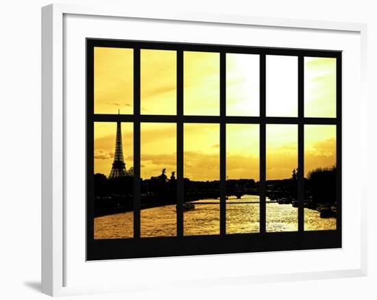 Window View - Color Sunset in Paris with the Eiffel Tower and the Seine River - France - Europe-Philippe Hugonnard-Framed Photographic Print