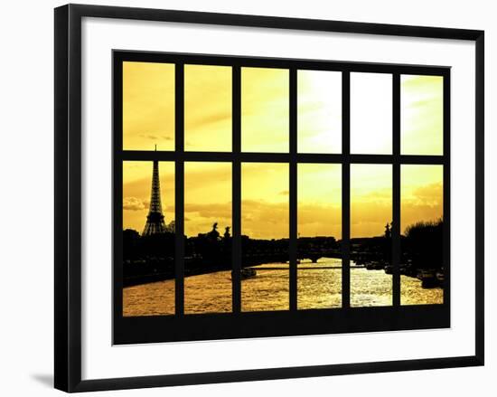 Window View - Color Sunset in Paris with the Eiffel Tower and the Seine River - France - Europe-Philippe Hugonnard-Framed Photographic Print