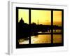 Window View - Color Sunset in Paris with the Eiffel Tower and the Seine River - France - Europe-Philippe Hugonnard-Framed Photographic Print