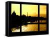 Window View - Color Sunset in Paris with the Eiffel Tower and the Seine River - France - Europe-Philippe Hugonnard-Framed Stretched Canvas