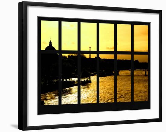 Window View - Color Sunset in Paris with the Eiffel Tower and the Seine River - France - Europe-Philippe Hugonnard-Framed Photographic Print