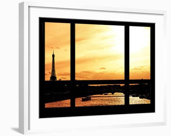 Window View - Color Sunset in Paris with the Eiffel Tower and the Seine River - France - Europe-Philippe Hugonnard-Framed Photographic Print