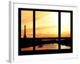 Window View - Color Sunset in Paris with the Eiffel Tower and the Seine River - France - Europe-Philippe Hugonnard-Framed Photographic Print