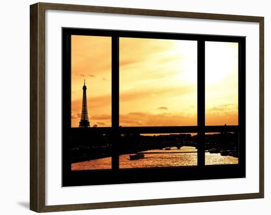 Window View - Color Sunset in Paris with the Eiffel Tower and the Seine River - France - Europe-Philippe Hugonnard-Framed Photographic Print