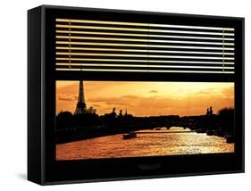 Window View - Color Sunset in Paris with the Eiffel Tower and the Seine River - France - Europe-Philippe Hugonnard-Framed Stretched Canvas