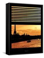 Window View - Color Sunset in Paris with the Eiffel Tower and the Seine River - France - Europe-Philippe Hugonnard-Framed Stretched Canvas