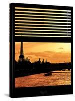 Window View - Color Sunset in Paris with the Eiffel Tower and the Seine River - France - Europe-Philippe Hugonnard-Stretched Canvas