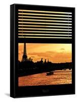 Window View - Color Sunset in Paris with the Eiffel Tower and the Seine River - France - Europe-Philippe Hugonnard-Framed Stretched Canvas