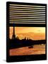 Window View - Color Sunset in Paris with the Eiffel Tower and the Seine River - France - Europe-Philippe Hugonnard-Stretched Canvas