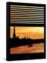 Window View - Color Sunset in Paris with the Eiffel Tower and the Seine River - France - Europe-Philippe Hugonnard-Framed Stretched Canvas