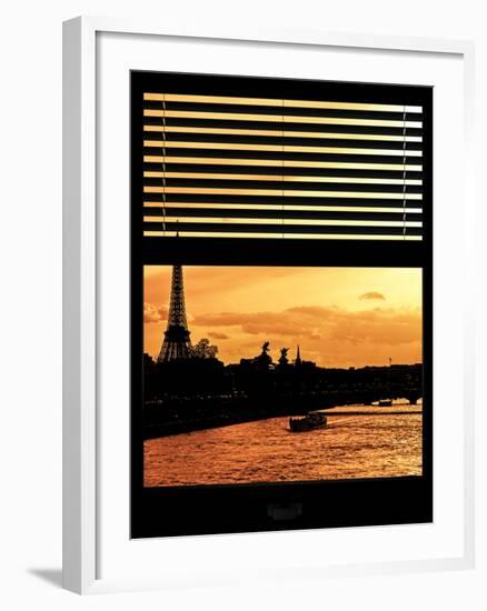 Window View - Color Sunset in Paris with the Eiffel Tower and the Seine River - France - Europe-Philippe Hugonnard-Framed Photographic Print