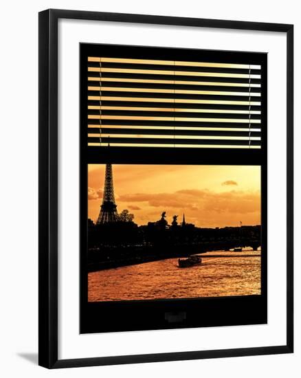 Window View - Color Sunset in Paris with the Eiffel Tower and the Seine River - France - Europe-Philippe Hugonnard-Framed Photographic Print