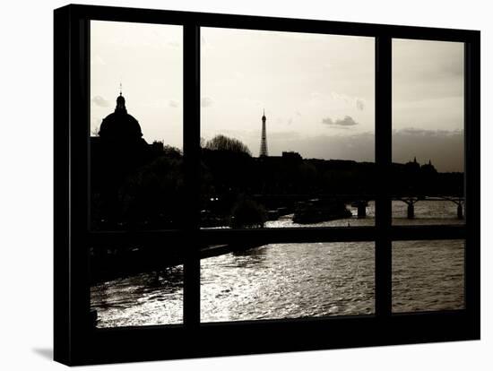 Window View - Color Sunset in Paris with the Eiffel Tower and the Seine River - France - Europe-Philippe Hugonnard-Stretched Canvas