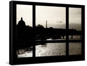 Window View - Color Sunset in Paris with the Eiffel Tower and the Seine River - France - Europe-Philippe Hugonnard-Framed Stretched Canvas