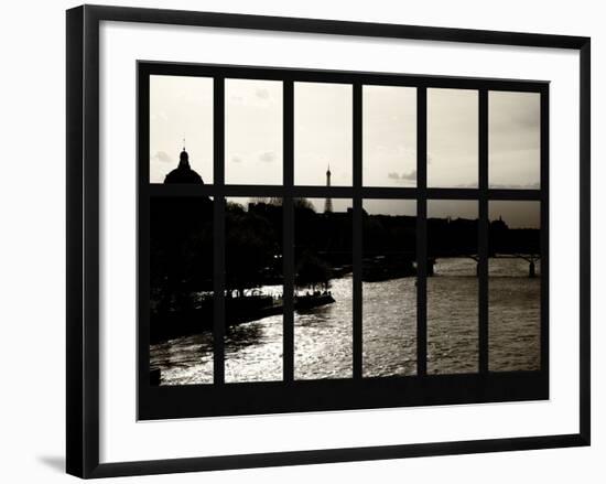 Window View - Color Sunset in Paris with the Eiffel Tower and the Seine River - France - Europe-Philippe Hugonnard-Framed Photographic Print