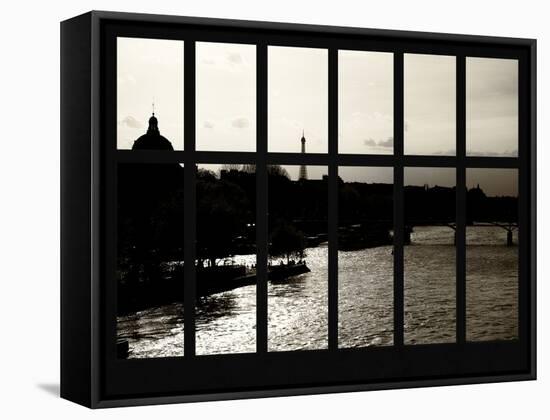 Window View - Color Sunset in Paris with the Eiffel Tower and the Seine River - France - Europe-Philippe Hugonnard-Framed Stretched Canvas