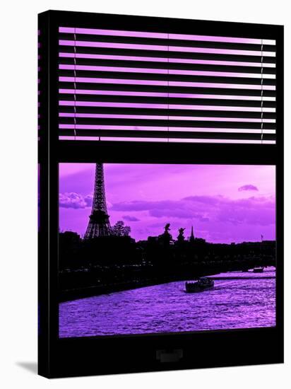 Window View - Color Sunset in Paris with the Eiffel Tower and the Seine River - France - Europe-Philippe Hugonnard-Stretched Canvas