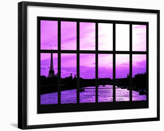 Window View - Color Sunset in Paris with the Eiffel Tower and the Seine River - France - Europe-Philippe Hugonnard-Framed Photographic Print