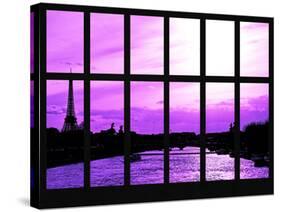 Window View - Color Sunset in Paris with the Eiffel Tower and the Seine River - France - Europe-Philippe Hugonnard-Stretched Canvas