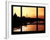 Window View - Color Sunset in Paris with the Eiffel Tower and the Seine River - France - Europe-Philippe Hugonnard-Framed Photographic Print