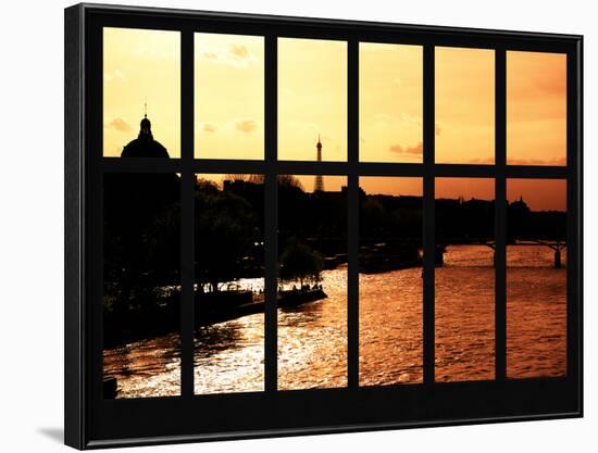 Window View - Color Sunset in Paris with the Eiffel Tower and the Seine River - France - Europe-Philippe Hugonnard-Framed Photographic Print