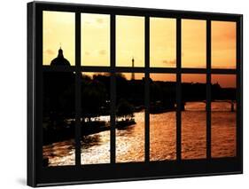 Window View - Color Sunset in Paris with the Eiffel Tower and the Seine River - France - Europe-Philippe Hugonnard-Framed Photographic Print