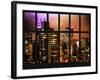 Window View - Empire State Building and New Yorker Hotel by Foggy Night - Manhattan - NYC-Philippe Hugonnard-Framed Photographic Print