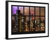 Window View - Empire State Building and New Yorker Hotel by Foggy Night - Manhattan - NYC-Philippe Hugonnard-Framed Photographic Print