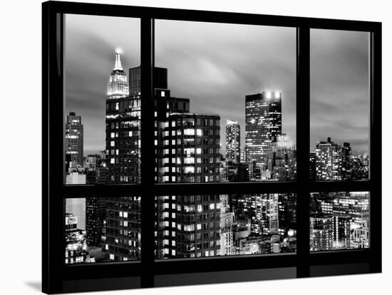 Window View, Empire State Building and New Yorker Hotel Views by Night, Times Square, NYC-Philippe Hugonnard-Stretched Canvas