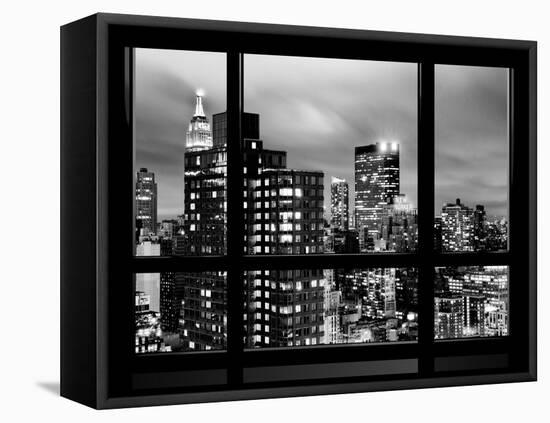 Window View, Empire State Building and New Yorker Hotel Views by Night, Times Square, NYC-Philippe Hugonnard-Framed Stretched Canvas