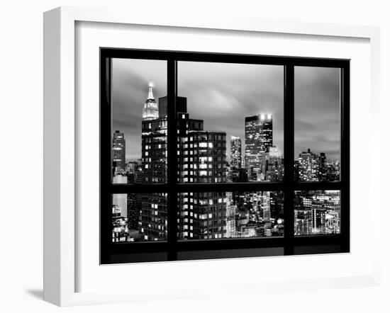 Window View, Empire State Building and New Yorker Hotel Views by Night, Times Square, NYC-Philippe Hugonnard-Framed Premium Photographic Print