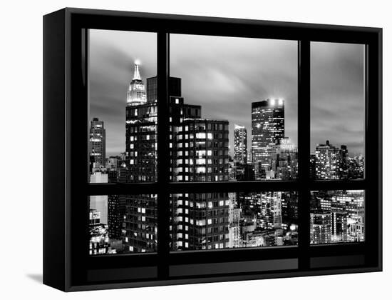 Window View, Empire State Building and New Yorker Hotel Views by Night, Times Square, NYC-Philippe Hugonnard-Framed Stretched Canvas