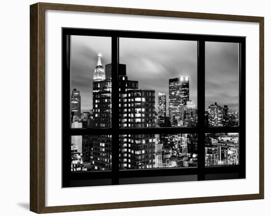 Window View, Empire State Building and New Yorker Hotel Views by Night, Times Square, NYC-Philippe Hugonnard-Framed Photographic Print