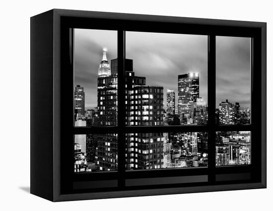 Window View, Empire State Building and New Yorker Hotel Views by Night, Times Square, NYC-Philippe Hugonnard-Framed Stretched Canvas