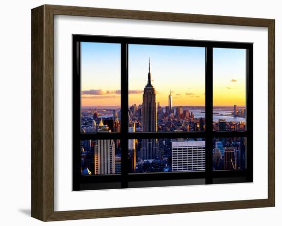 Window View, Empire State Building and One World Trade Center (1WTC) at Sunset, Manhattan, New York-Philippe Hugonnard-Framed Premium Photographic Print