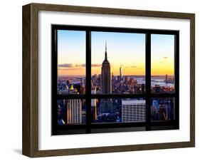 Window View, Empire State Building and One World Trade Center (1WTC) at Sunset, Manhattan, New York-Philippe Hugonnard-Framed Premium Photographic Print