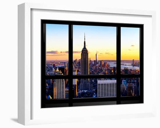 Window View, Empire State Building and One World Trade Center (1WTC) at Sunset, Manhattan, New York-Philippe Hugonnard-Framed Premium Photographic Print
