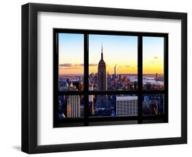 Window View, Empire State Building and One World Trade Center (1WTC) at Sunset, Manhattan, New York-Philippe Hugonnard-Framed Photographic Print