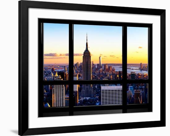 Window View, Empire State Building and One World Trade Center (1WTC) at Sunset, Manhattan, New York-Philippe Hugonnard-Framed Photographic Print