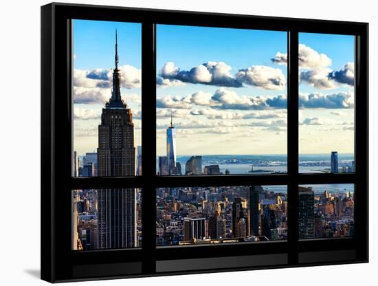 Window View, Empire State Building and the One World Trade Center (1WTC), Manhattan, New York-Philippe Hugonnard-Framed Stretched Canvas