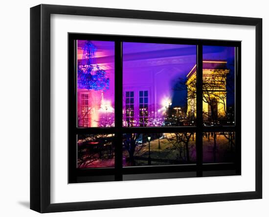 Window View, Haussmann Appartment Night in Paris, Place Charles De Gaule with the Arc De Triomphe-Philippe Hugonnard-Framed Premium Photographic Print