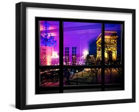 Window View, Haussmann Appartment Night in Paris, Place Charles De Gaule with the Arc De Triomphe-Philippe Hugonnard-Framed Premium Photographic Print