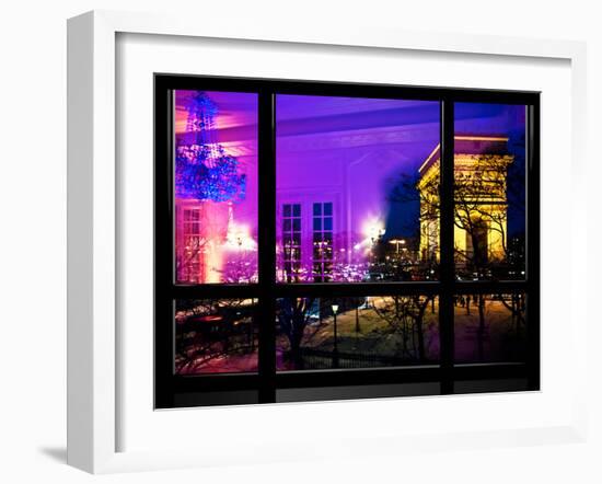 Window View, Haussmann Appartment Night in Paris, Place Charles De Gaule with the Arc De Triomphe-Philippe Hugonnard-Framed Premium Photographic Print