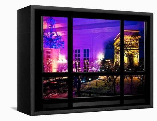 Window View, Haussmann Appartment Night in Paris, Place Charles De Gaule with the Arc De Triomphe-Philippe Hugonnard-Framed Stretched Canvas