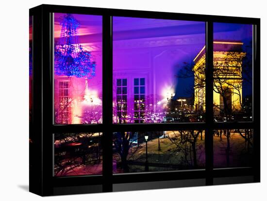 Window View, Haussmann Appartment Night in Paris, Place Charles De Gaule with the Arc De Triomphe-Philippe Hugonnard-Stretched Canvas