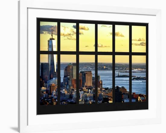 Window View - Landscape View with the Empire State Building at Sunset - Manhattan - New York City-Philippe Hugonnard-Framed Photographic Print