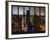 Window View - Manhattan with View of Times Square and 42nd Street by Foggy Night - Manhattan - NYC-Philippe Hugonnard-Framed Photographic Print