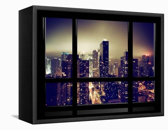 Window View, Misty View, Times Square and the New Yorker Hotel Views, Manhattan, New York-Philippe Hugonnard-Framed Stretched Canvas